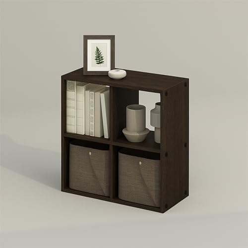 Image of Enigmatic Woodworks 4-Cube Wooden Storage Organizer | Multipurpose Bookshelf, Display Rack for Living Room, Study & Office | Suede Finish DIY Installation |Flowery Wenge | 24 * 9.5 * 24 inch