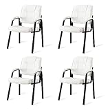 Naomi Home Indulge in Comfort Mindy Office Guest Chair Set of 4 - Luxurious Leather Executive Waiting Room Chairs Set of 4 for Reception, Conference, and Lobby Spaces – White