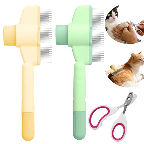 3 Set für Katzenpflege Katzenbürste, Selbstreinigender Katzenkamm und Krallenschere Praktische Bürste Katze Set für Fellpflege und Krallen Katzen Bürste für Lang und Kurzhaarkatzen