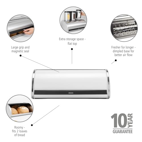 Brabantia Roll Top Bread Box – Large Countertop Storage Box for Bread, Bagels, Rolls – Space-Efficient Kitchen Design with Flat Top, Durable Metal – White by Brabantia - Image 2