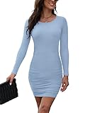Moyabo Figurbetontes Hochzeitsgast Kleid Langarm Kleid LäSsig GerüScht Midi Passend Kleid Schwangerschaft Baby Shower Kleid,Blau,XL