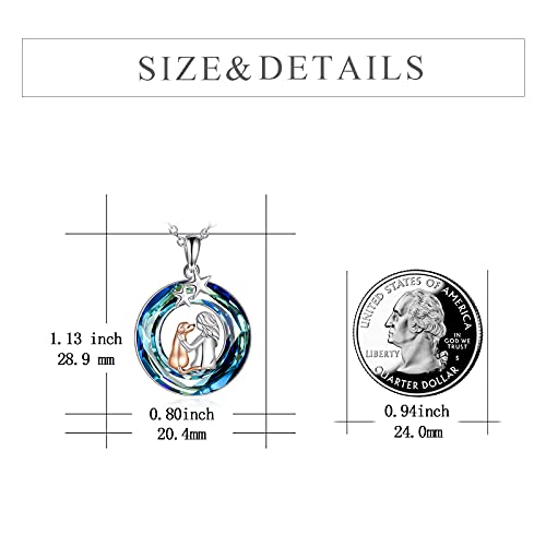 Tiger Rider Dog And Girl Crystals 925 Sterling Silver Necklace For Women, Exquisite Rhinestone Puppy Pendant Jewelry For Mother's Day Gifts, Girls #TOP3