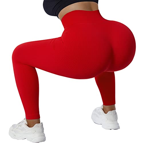 Image of SUUKSESS Women Ribbed Seamless Leggings High Waisted Workout Gym Yoga Pants 18