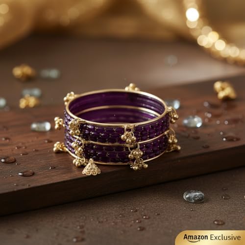Image of Kashmiri Ghangharoo Glass Bangle Set for Women| Light Weight Bangles | Traditional Transparent Fancy Glass Chudi Set for Wedding, Party|Set Of 16(12 Glass + 4 ghungroo bangles)