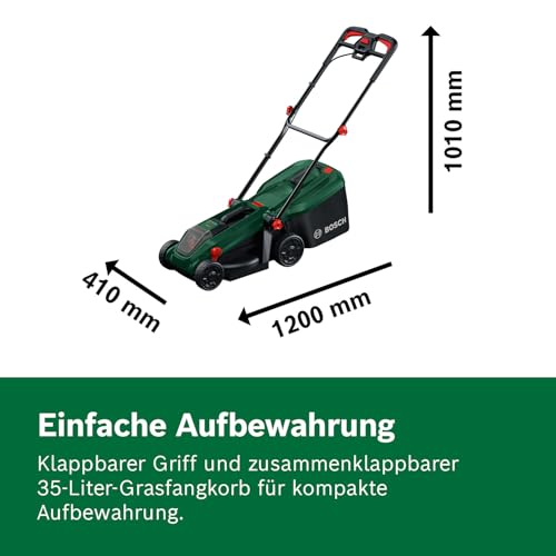 Bosch Akku-Rasenmäher ROTAK18V-32 (Schnittbreite: 32 cm, Schnitthöhe: 25-65 mm, 35 l Stoff-Grasfangkorb, Mulchstopfen, inkl. Akku und Ladegerät) 6