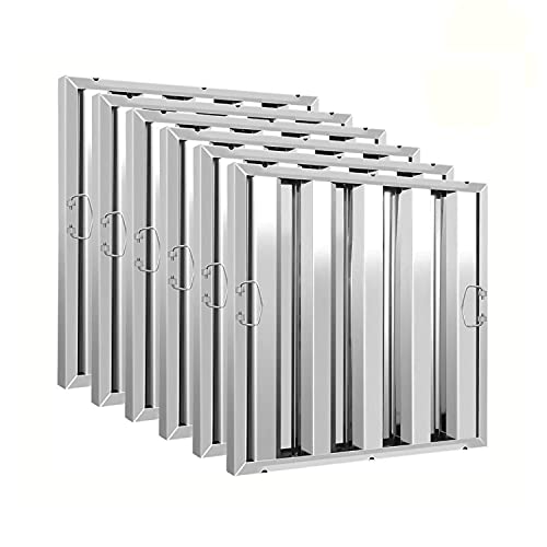 20" Height | 16" Width Stainless Steel Hood Filter | Set of 6 | Commercial Kitchen Range Hood Baffle Filter for Grease Rated Commercial Kitchen Exhaust Hoods.