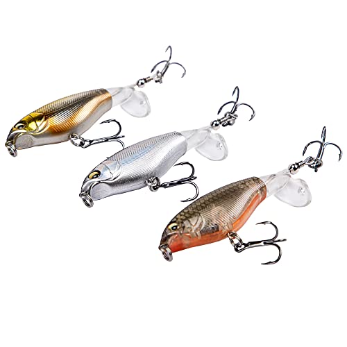 Fishing Lures Set 3Pcs Whopper Plopper Bass Lures with Topwater Floating Rotating Tail Artificial Hard Bait Swimbaits Slow Sinking Hard Lure Fishing Tackle Kits (T3.54ï¼Œ0.35oz)