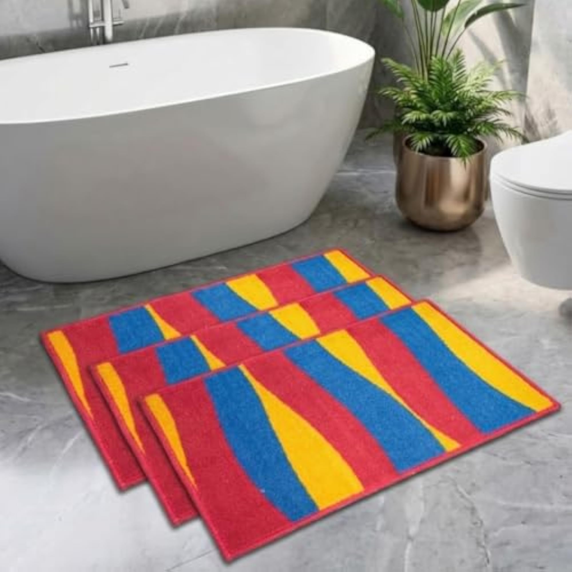 Designer Soft Anti Slip Bath Mat Pack of 3
