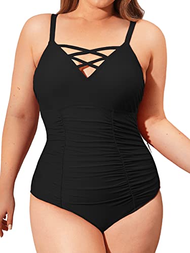 CUPSHE Damen Große Größen Badeanzug V Ausschnitt Zierband Bauchweg...