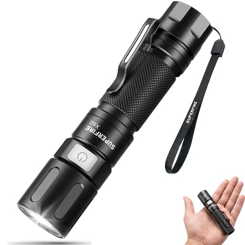 SuperFire 1000 Lumens Tactical Flashlight, Super Bright LED Rechargeable, Zoomable with Long Battery Life, 4 Light Modes Pocket Flashlight for Home, Mechanic, Camping, Emergency, Survival