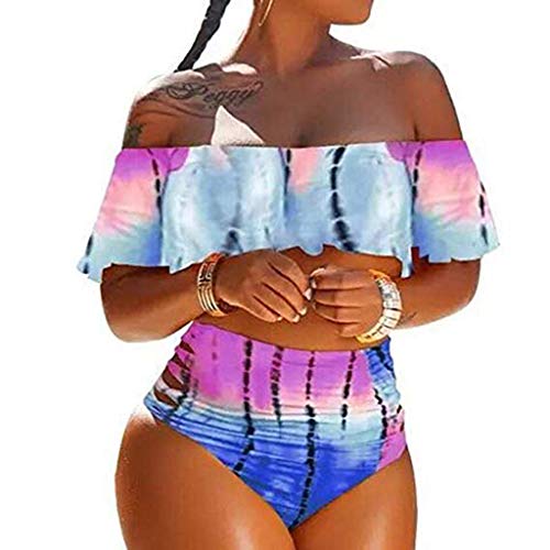 Women Bikini Set 2 Piece Bandeau Bikini Tie Dye Color Block Bathing Suit