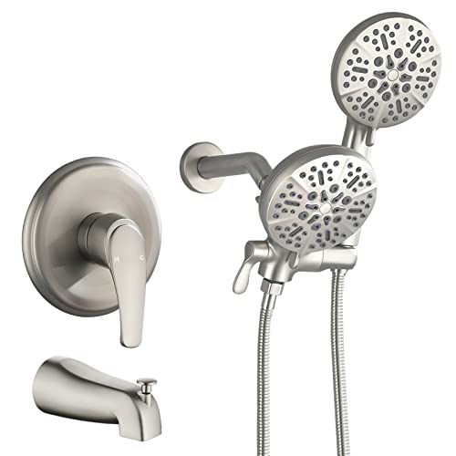 Shower Tub Kit Dual Shower System with Tub Spout Tub and Shower Faucet Set Complete Dual Shower Head...