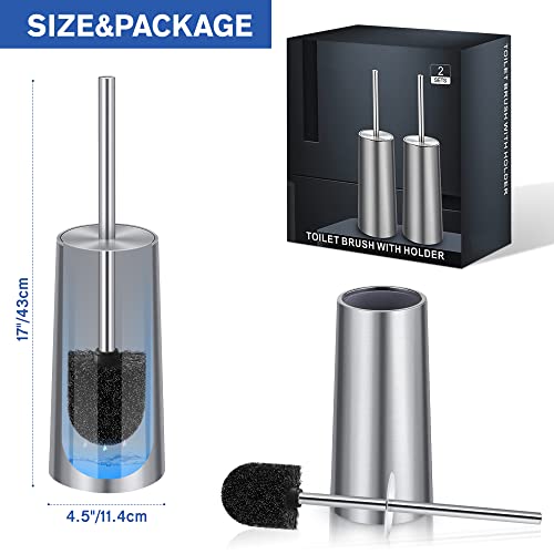 Image of WITAIR Toilet Brush and Holder, Toilet Brush 304 Stainless Steel, Toilet Bowl Brush for Bathroom Toilet-Ergonomic, Elegant,Durable (2 Pack)