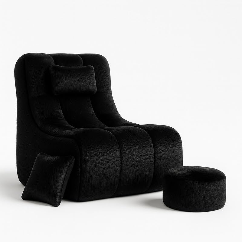 Image of Biggie Bean Bag Chair with Beans Filled 6XL Royal Chair-Laziness Pro Max-Crafted for Comfort-Styled for Elegance with Free Cushion & Footrest (Matching Color : Soft Fur Black)
