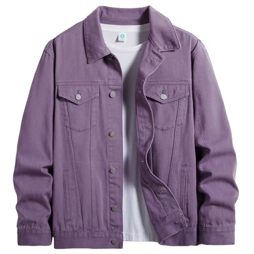 Image of Men's Denim Jacket Vintage-Inspired Jean Jacket with Multiple Pockets - Cotton Blend, Machine Washable