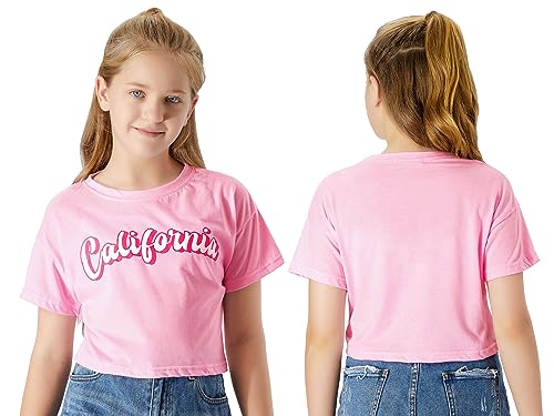 Image of Stylish Graffiti /Butterfly Graphic Crop Top for Girls -Cool Summer T-Shirt Soft Colorful 2-Pack Tees Size 6-18