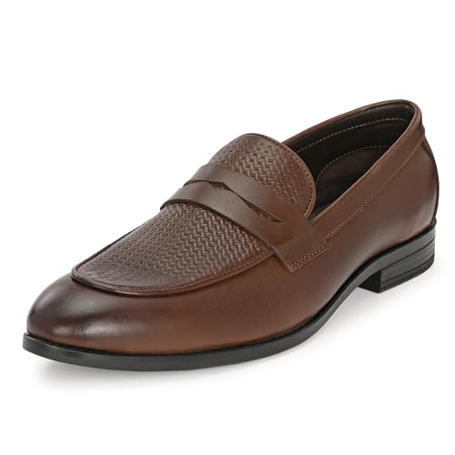Image of Blue Leather by Centrino Genuine Leather Slip-On Men's Formal Shoe |Stylish with Soft Cushioned Insole |Trendy Non Lace-Up Design |Durable Leather with Anti-Skid Sole | Perfect for Formal Wear (3944)