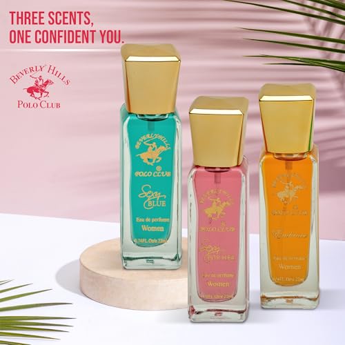 Beverly Hills Polo Club Women's 3-Piece Mini Perfume Set | .74oz EDP Fragrance Collection for Her | Long-Lasting Travel Size Gift (Sexy Blue, Embrace, Sexy FOR HER)