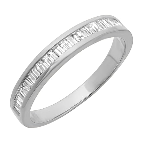 0.1tw 14K Solid Gold Baguette Cut White Diamond Womens Anniversary Wedding Band Stackable Ring