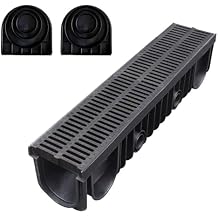 Channel Drainage Black Channel Drain Kit with Plastic Grate, 6/7.8/9.8/12 Inch Wide Drainage Trench Cover with 2 U Shape End Caps, Durable Rain Gutter Grate100cmx25cmx25cm