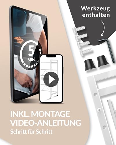 Heldenwunder Mikrowellenregal Küchenregal stehend Stahl (3-stufig) | Mikrowellen Regal Mikrowellenschrank | Vorratsregal Bäckerregal höhen & längenverstellbare Ablage + Videoanleitung, Haken - Weiß