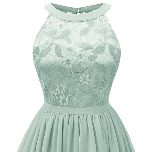 Women Vintage Halter Neck Floral Lace Hi-Lo Backless Bridesmaid Dress A-Line Short Prom Retro Cocktail Formal Swing Dress4