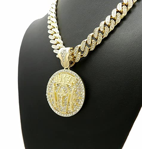 Hip Hop Jewelry Gold Plated 4KT Pendant & 12mm 16" 18" 20" 24" Iced Miami Cuban Box Lock Chain Necklace3