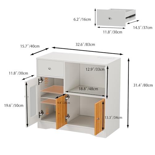 Armario de cocina con estante para microondas, armario de cocina con encimera con enchufe 2 AC 2 USB, aparador de cocina con 1 cajones, armario de almacenamiento con luz para comedor 83 x 40 x 80 cm - imagen 2
