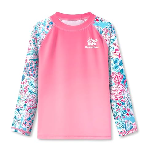 Image of BesserBay Girls Rash Guard UPF 50+ Raglan Sleeve Quick Dry Swim Shirt 4-12 Years