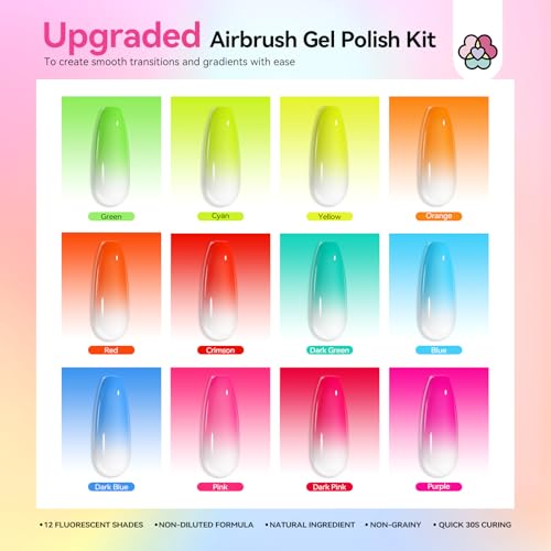 Image of SAVILAND Airbrush Gel Nail Polish Hema-Free: Dilution-Free Colorful Airbrush Nail,12 Colors 15ml Non-Acetone for Nails French Manicure DIY Salon & Party & Bar Social Nail Art
