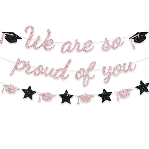Image of We Are So Proud Of You Banner Graduation Party Decorations Glitter Congratulations Class Grad Ideas Rose Gold