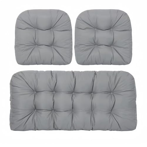 Juego de cojines para banco doble, cojines para sillas de jardín para exteriores e interiores, 110 x 48 cm + 2 cojines en forma de U de 48 x 48 cm y cómodos color gris claro