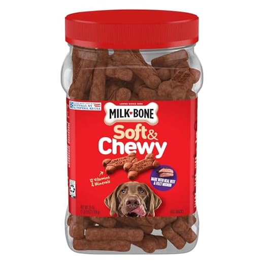 Milk-Bone Soft & Chewy Dog Treats, Made with Real Beef & Filet Mignon, 25 Ounce Canister