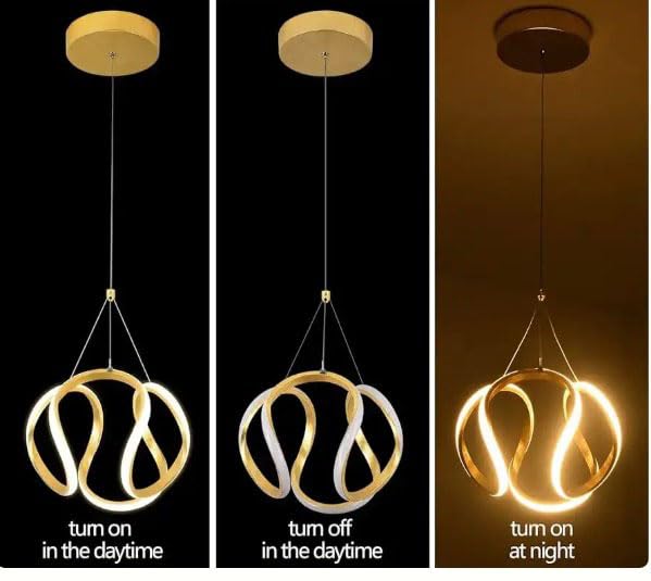 Image of Modern Curvy Gold Finish Spiral Shape Energy Saving Led Pendant Hanging with 3 Different Color Mode (Warm White, Cool White, Neutral White) for Bedroom, Living Room, Restaurants, Dining, Home