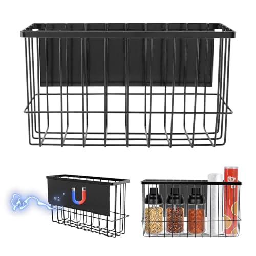 Magnetic Dryer Ball Holder, Kitchen Moveable Magnetic Storage Holder, Magnetic Basket Organizer Shelf Rack for Refrigerator, Kitchen Counter, Laundry Room, Bathroom (Black)