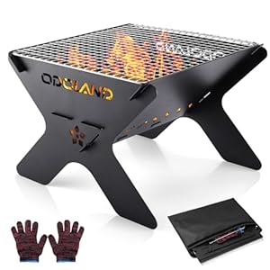 Odoland Camping-Feuerstelle, tragbare Feuerstelle für Camping, 2 in 1 Holzfeuergrill mit Abnehmbarer Kochplatte zum Grillen im Freien, mit Tragetasche