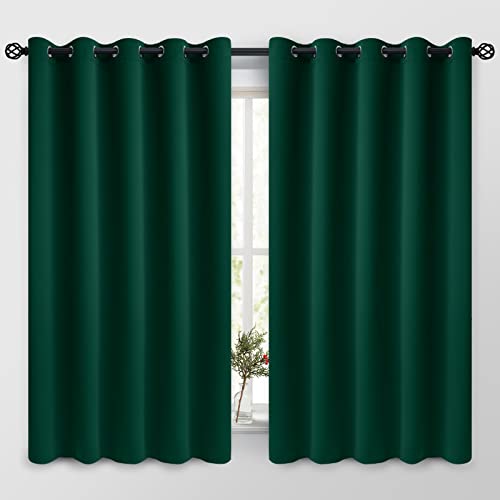 Image of COSVIYA Grommet Room Darkening Dark Green Curtains 63 inch Long for Bedroom | Light Blocking Insulated Thermal Curtains for Living Room, Blackout Thick Polyester Window Drapes,62x63 inches, 2 Panels
