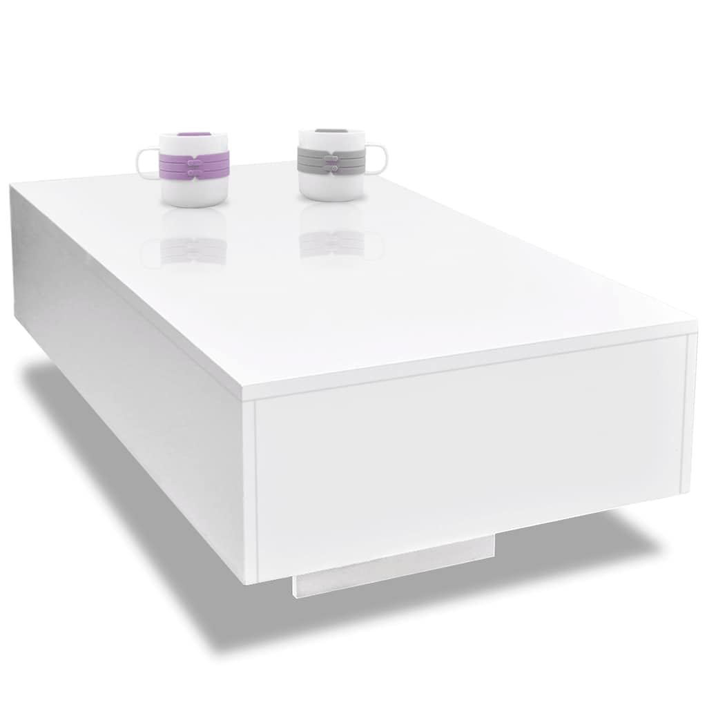 Couchtisch, rechteckig, weiß, glänzend, MDF | Moderner und eleganter Look, Verwendung als Beistelltisch, leicht zu reinigen mit einem feuchten Tuch