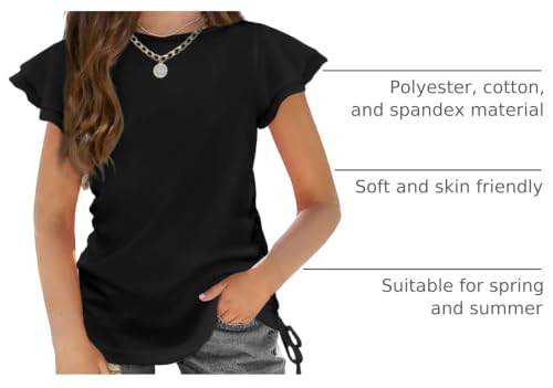 Image of Arshiner Girls T Shirts Ruffle Short Sleeve Ruched Knot Side Tunic Blouse Summer Tee Tops