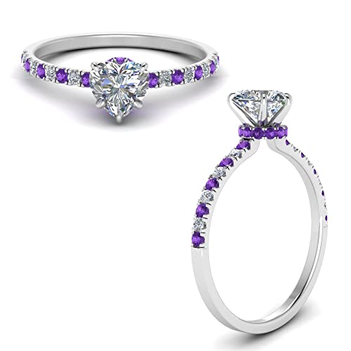 Image of Choose Your Gemstone Hidden Halo Petite Diamond CZ Ring Sterling Silver Heart Shape Halo Engagement Rings Everyday Jewelry Wedding Jewelry Handmade Gifts for Wife US Size 4 to 12