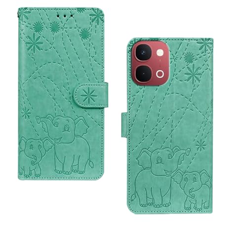 Image of amazon basics Vivo Y51 Pro 5G Flip Cover | Card Pockets Wallet & Stand | Flip Cover for Vivo Y51 Pro 5G (Green Elephant)