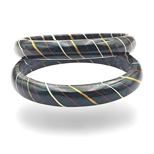 Image of Traditional Rajasthani Lac Bangles for Women and Girls, Jaipuri Lahariya Design Lakh Lah Kada, Multicolor Striped Pattern, Red Green Maroon Sky Blue Pink Purple Yellow Grey Set of 2