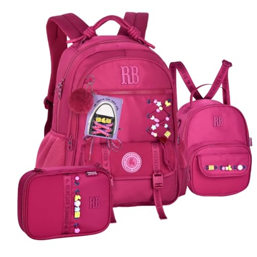 Kit Mochila de Costas RB Rebecca Bonbon Beaded Fun com Estojo Box e Lancheira 2x1 (ROSA)