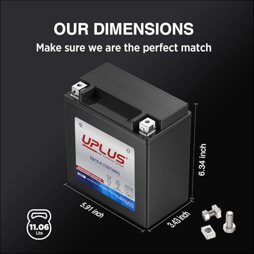 Image of UPLUS Motorcycle Battery EB16-4 replace for YTX16-BS 12V14AH 215CCA Maintenance Free & High Performance AGM Replacement for UTV Snowmobile ATV