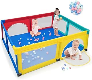 Maxmass Large Baby Playpen, Kids Activity Center Play Yard with 50 PCS Ocean Balls, Infant Play Pen Fence for Indoor & Outdoor (207 x 187 x 69cm, Colorful)