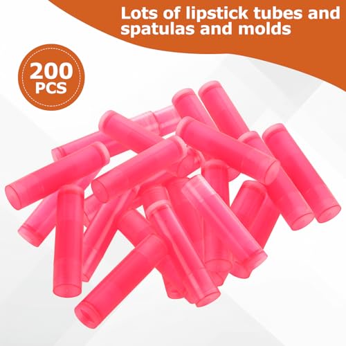 200PCS Plastic Lip Balm Tubes 5ml/5g Lip Balm Containers with Filling Tray and Spatula, Rotating Type Refill Lip Chapstick Tubes Empty with Cap for DIY Make Up(Red）4