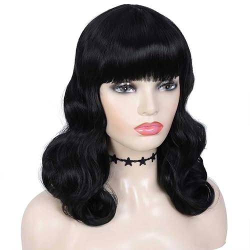 Perruque cheveux ondulés naturels mi-longs rétro pour femme