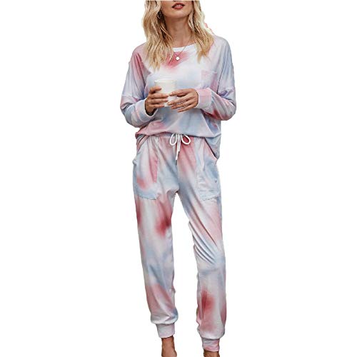 Tie Dye Lounge Sets for Women - Jogger Set Pajama Sets Active Sweatsuits Long Sleeve Pullover Sweatpants 2 Pcs Tracksuits Pink Blue XL