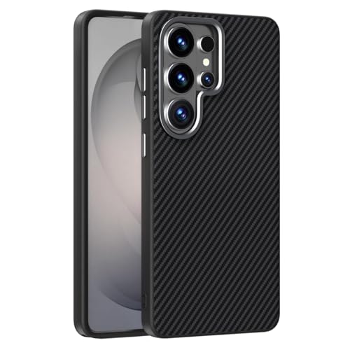 Coque Samsung S26 Ultra cadre métallique rigide et dos aspect carbone noir
