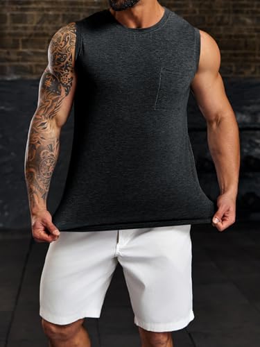 Wihion Men's Sleeveless Gym Tank Tops with Pocket Workout Bodybuilding Muscle T Shirts3